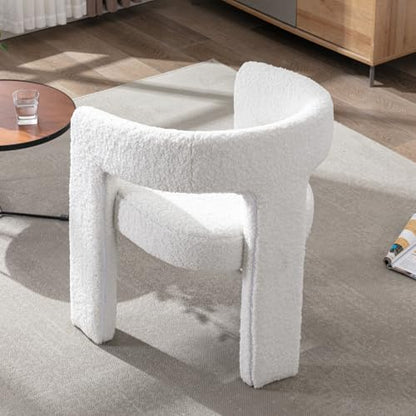 HNY Modern Sherpa Barrel Single Dining Chair, White | Upholstered Accent Armchair With 18.24" Wide Seat No Assembly Required For Living Room Bedroom Vanity Small Spaces - color: White Fur