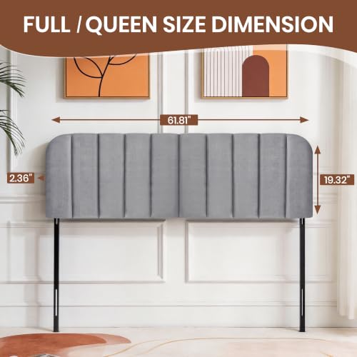 Upholstered Headboard Adjustable Height Queen/King Headboard Velvet Tufted Modern Headboards Easy Assemble Channel Stitched Headboard(Dove Gray Queen) - color: Dove Gray, size: Queen