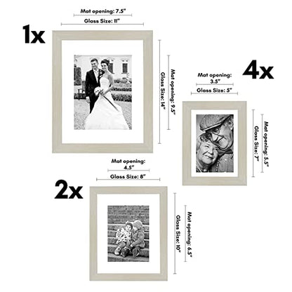 Americanflat Set of 7 Picture Frames with Shatter-Resistant Glass - Gallery Wall Frame Set with One 11x14, Two 8x10 and Four 5x7 Frames - Signature Collection - Light Wood | Includes one 11x14, two 8x10 and four 5x7, shatter-resistant glass, hanging hardw