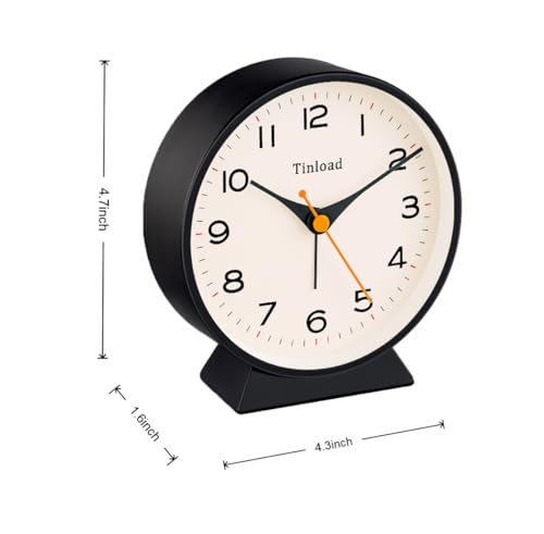 Tinload 4.5" Battery Operated Retro Analog Alarm Clock, Small Silent Bedside Desk Clock,Lighted on Demand, Battery Operated, Snooze, for Living Room, Bedroom, Bedside, Desk(Black) - color: Z-black