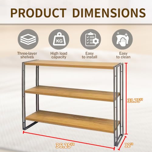 J.M.Deco 36.25 Inch 3-Tier Industrial Bookshelf, Rustic Wood and Metal Ladder Shelf, Heavy Duty Open Bookcase Storage Organizer for Living Room, Bedroom, Home Office, Kitchen, Bathroom - size: 36.25"l X 34"h X 12"w