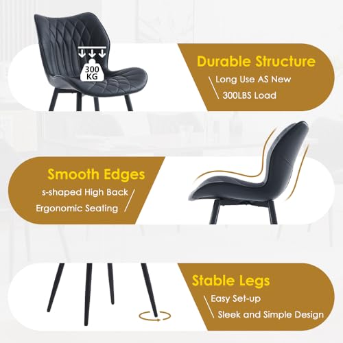 Kidol & Shellder Dining Chairs Set of 2, PU Leather Upholstered Kitchen Chairs with Back Armless, Mid Century Modern Side Chair for Dining Room, Living Room, Lounge, Restaurant, Black - color: Black