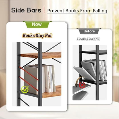 DurayLoly 2 Pieces 3 Tier Bookshelf for Narrow Space, Rustic Brown | Small Space Dwellers , Sidebars and Metal Frame - color: Rustic Brown, size: 3 Tier - 2 pcs