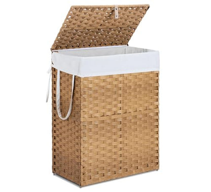 Laundry Hamper with Lid, 110L Foldable Laundry Basket with Removable Liner Bags, Handwoven Synthetic Rattan Clothes Hamper for Bathroom, Bedroom, Laundry Room, Yellow - color: Yellow-110L