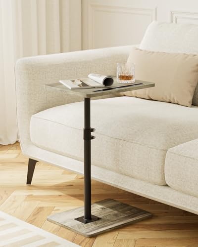 Masupu Sofa Arm Tray Table - 360° Swivel Height Adjustable End Table, Small Snack Side Table for Couch, C Shaped Table for Bed, Chair or TV Tray Table(Greige) - color: Greige