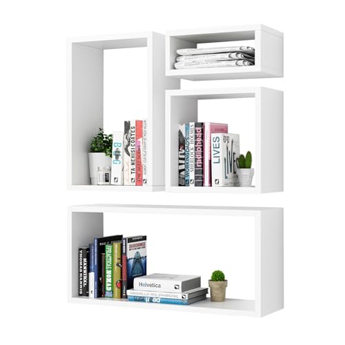 Wall Mount Shelf Set of 4, Floating Cube Shelves for Space Discovery Home and Commercial Use, Large Size Shelves Set, White - color: White, size: Set4