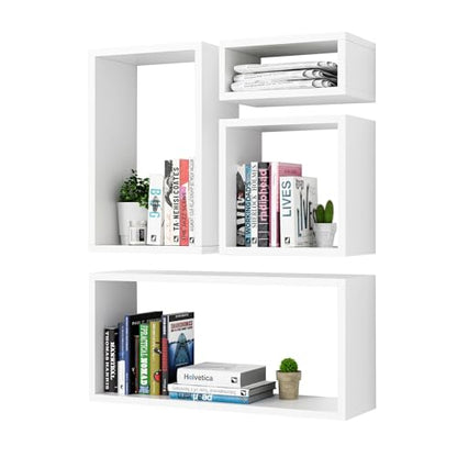 Wall Mount Shelf Set of 4, Floating Cube Shelves for Space Discovery Home and Commercial Use, Large Size Shelves Set, White - color: White, size: Set4