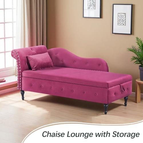 60" Modern Velvet Chaise Lounge Indoor,Upholstered Lounge Chair with Left Armrest and Lumbar Pillow, Button Tufted Lounge Sofa for Living Room Bedroom Office,Mini Chaise Longue Sofa (Burgundy) - color: Burgundy