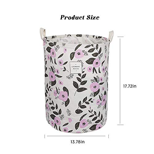 UUJOLY Collapsible Laundry Basket, Laundry Hamper with Handles Waterproof Round Cotton Linen Laundry Hamper Printing Household Organizer Basket, 19.7x15.7 inches, Purple