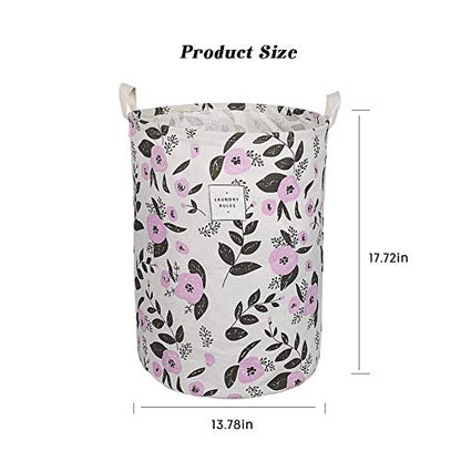 UUJOLY Collapsible Laundry Basket, Laundry Hamper with Handles Waterproof Round Cotton Linen Laundry Hamper Printing Household Organizer Basket, 19.7x15.7 inches, Purple