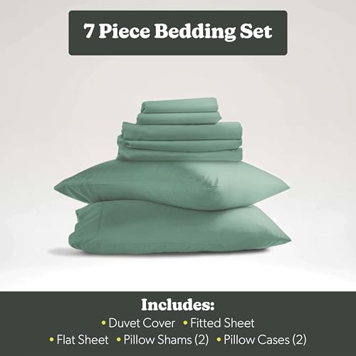 Hearth & Harbor 7 Piece Queen Duvet Cover & Bed Sheet Set, Sage Green | Soft Double Brushed Bedding Set, All Season, Easy Care, Includes Duvet Cover, Fitted Sheet, Flat Sheet, Pillowcases & Shams - color: 13 - Sage Green, size: Queen 7-Piece Set (no comfo