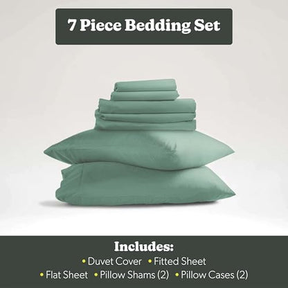 Hearth & Harbor 7 Piece Queen Duvet Cover & Bed Sheet Set, Sage Green | Soft Double Brushed Bedding Set, All Season, Easy Care, Includes Duvet Cover, Fitted Sheet, Flat Sheet, Pillowcases & Shams - color: 13 - Sage Green, size: Queen 7-Piece Set (no comfo