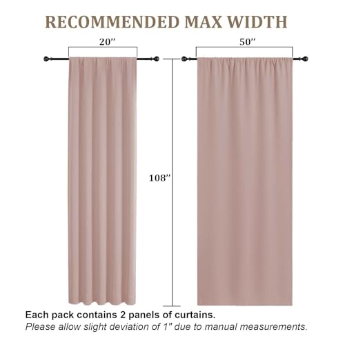 Blush Pink Room Darkening Curtains 108 Inches Long 2 Panels, Thermal Insulated Rod Pocket Window Curtains, Pink Curtain Drapes for Patio Living Room Big Windows, 50" W x 108" L - color: Blush Pink, size: 50"W x 108"L (Pack of 2)