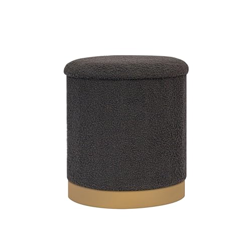 Round Storage Ottoman with Reversible Tray Top, 16.3" Boucle Ottoman Footrest Stool with Metal Base, Upholstered Vanity Stool with Storage for Living Room Bedroom, Dark Grey - color: Teddy-darkgrey