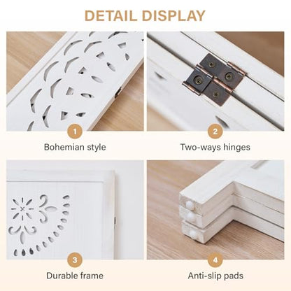 66.9Inch Wooden Room Partition - 3 Panels Boho-Styled Space Room Divider for Home/Office, Headboard & Yoga/Photo/Video Call Backdrop (White) - color: White, size: 3 Panels