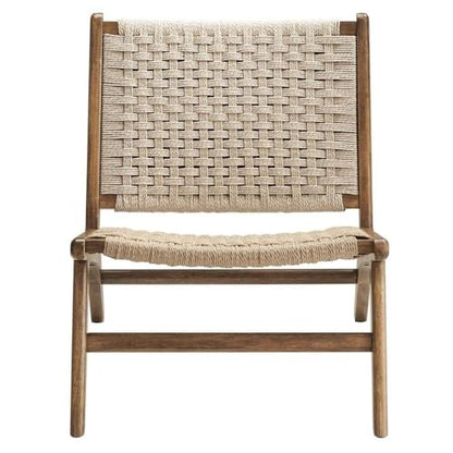 Modway Saoirse Woven Rope Wood Accent Lounge Chair in Walnut Natural - color: Walnut Natural