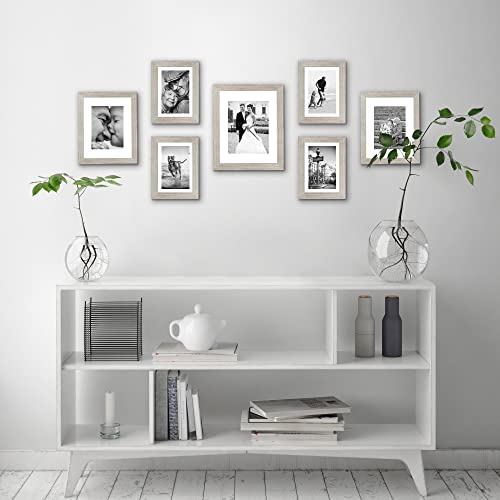Americanflat Set of 7 Picture Frames with Shatter-Resistant Glass - Gallery Wall Frame Set with One 11x14, Two 8x10 and Four 5x7 Frames - Signature Collection - Driftwood | Includes one 11x14, two 8x10 and four 5x7, shatter-resistant glass, hanging hardwa