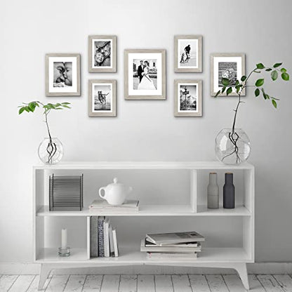 Americanflat Set of 7 Picture Frames with Shatter-Resistant Glass - Gallery Wall Frame Set with One 11x14, Two 8x10 and Four 5x7 Frames - Signature Collection - Driftwood | Includes one 11x14, two 8x10 and four 5x7, shatter-resistant glass, hanging hardwa