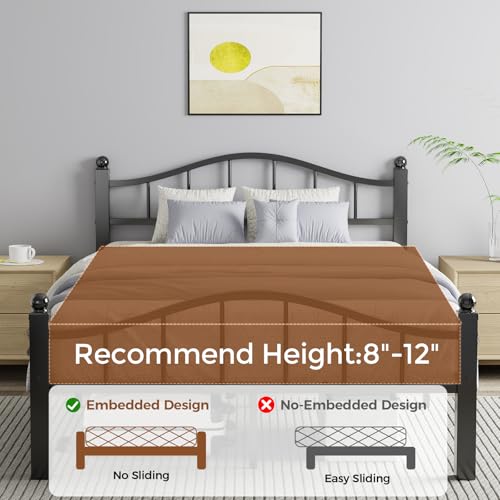Metal Queen Size Bed Frame with Headboard | Noise-Free Design, 12" Underbed Storage, 1500 LBS Heavy Duty Queen Size Bed Frame, No Box Spring Needed, Tool-Free Assembly - color: Queen Black