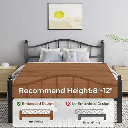 Metal Queen Size Bed Frame with Headboard | Noise-Free Design, 12" Underbed Storage, 1500 LBS Heavy Duty Queen Size Bed Frame, No Box Spring Needed, Tool-Free Assembly - color: Queen Black