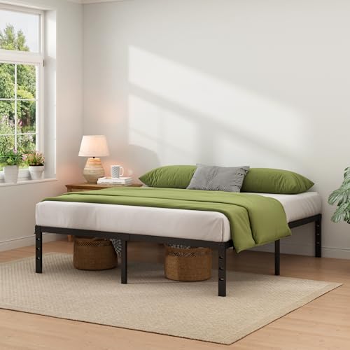 NEW JETO Metal Bed Frame,Queen Size Bed Frame with Storage Space,18 Inch | Heavy Duty Sturdy Mattress Foundation,Easy Assembly,No Box Spring Needed, Black - size: Queen, style: 18 Inch