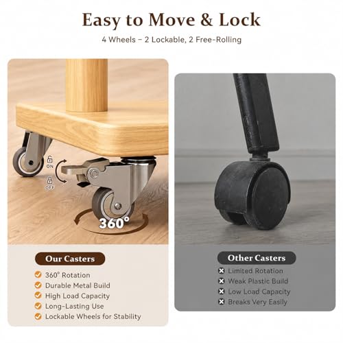 Small Clothes Rack Solid Wood Coat Rack Freestanding with Wheels | Space Saving, Stable 5 Hooks 2 Shelves Coat Tree, Silent 360 Degree Wheels, Heavy Duty 150 lb Capacity for Entryway Bedroom - color: Natural Wood, size: S: 15.7" x W: 11.8" x H: 70" (With