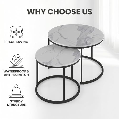 Round Coffee Tables for Living Room，Set of 2 (Marble) | living room side table, Modern Nesting Drink for Small Spaces - color: Marble