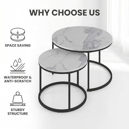 Round Coffee Tables for Living Room，Set of 2 (Marble) | living room side table, Modern Nesting Drink for Small Spaces - color: Marble