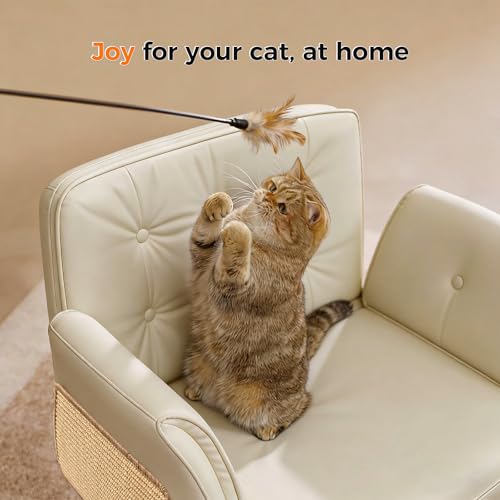 amseatec Criss Cross Office Chair, Swivel Makeup Vanity Chair with Wheels | Wide PU seat for cross-legged, fidget-friendly sitting; 5-level armrests create pet space; wipe-clean; cat scratch pad option - color: Camel Linen