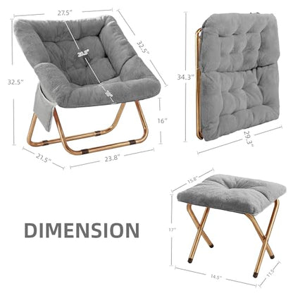 Kasunpul Comfy Saucer Chair, Foldable Living Room Chairs, Soft Faux Fur Lounge Chair for Bedroom, Reading Chairs for Adults, Teens, X-Large (Grey) - color: Grey