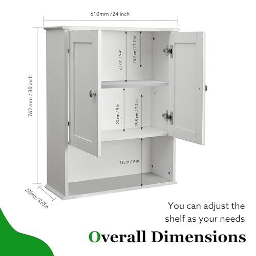 Bathroom Cabinet Wall Mounted Over Toilet Storage Cabinet, 24x30 Inch Wooden White Bathroom Wall Cabinet Above Toilet Storage Medicine Cabinets for Kitchen Laundry Bedroom - size: 9x24x30 In(DxWxH)