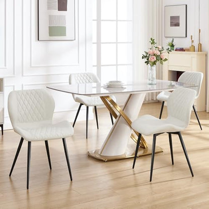 Dining Chairs Set of 3, Comfy Modern Dining Chairs with Thick Cushions, Upholstered Fabric Kitchen Side Chairs with Adjustable Metal Legs for Dining Room (Beige) - color: Beige, size: Set of 3