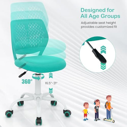 Giantex Kids Desk Chair, Armless Mesh Children Study Seat, Swivel Teen Desk Computer Chair with Adjustable Height & Lumbar Support, Turquoise - color: Turquoise