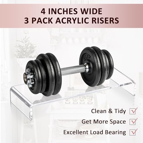 2 Set Large Acrylic Clear Display Risers, 3 Sizes 12" Rectangular Showcase Collectibles Display Shelf, 5mm Thick Desktop Display Stand Holder for Figures, Jewelry, Perfume, Toys - size: 6 Pcs Acrylic Risers