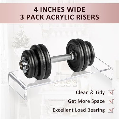 2 Set Large Acrylic Clear Display Risers, 3 Sizes 12" Rectangular Showcase Collectibles Display Shelf, 5mm Thick Desktop Display Stand Holder for Figures, Jewelry, Perfume, Toys - size: 6 Pcs Acrylic Risers