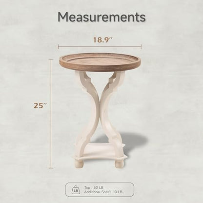 COZAYH - Farmhouse End Table Set of 2 - White Rustic Side Table | Engineered Wood, Round 18.9 in W x 25 in H, Distressed Finish, 40 lb Capacity, Easy 3-Step Assembly, Space Saving Design - size: 2-Pack End Table