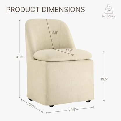 KISLOT Upholstered Dining Chairs Set of 1 with Casters, Modern Side Armless Deskchair with Washable Slipcover & Sturdy Metal Frame for Diningroom Bedroom Livingroom Reading Room, Sand Fabric