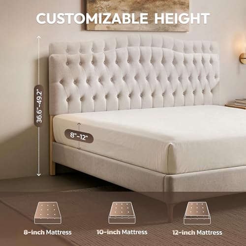 Iroomy Upholstered King Headboard, Button Diamond Tufted Headboard with Adjustable Height and Solid Wood Leg, Linen Fabric Padded Headboards for King Size Bed, Mordern Head Board, Beige - color: Beige, size: King