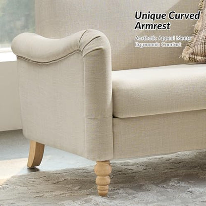 HULALA HOME 50.5" Small Loveseat Sofa, 2 Seater Farmhouse Sofa, Linen | Comfy Upholstered Couch, with Solid Wood Spindle Legs and Rolled Wide Armrests, Loveseat Couch for Living Room Bedroom - color: Linen, size: 2-Seater Loveseat