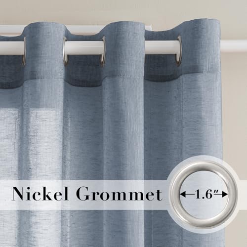 H.VERSAILTEX Semi-Sheer Linen Curtains 63 Inches Long Bedroom Window Treatments for Living Room/Rich Linen Curtain Panels, Classic Nickel Grommet Curtains, 52 by 63 Inch, 2 Panels, Denim - color: Denim, size: 52"W x 63"L (Pack of 2)