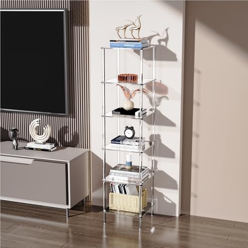 Acrylic Bookshelf, Small Bookcase, Standing Freestanding Corner Storage Shelves Display Shelf for Living Room, Bedroom (Clear, 6 Tier) - size: 6 Tier
