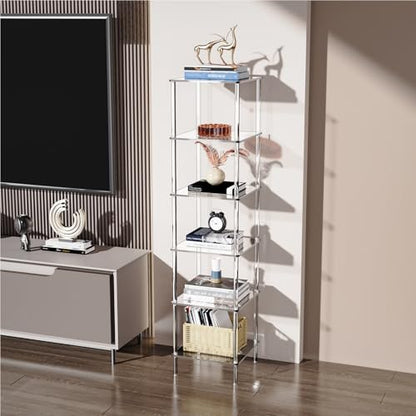 Acrylic Bookshelf, Small Bookcase, Standing Freestanding Corner Storage Shelves Display Shelf for Living Room, Bedroom (Clear, 6 Tier) - size: 6 Tier