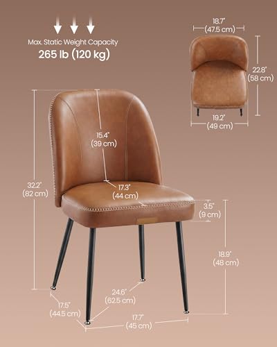 VASAGLE EKHO Collection - Dining Chairs Set of 4, Upholstered Kitchen Chairs, Comfortable Seat, Synthetic Leather with Stitching, Mid-Century Modern, Easy Assembly, with Storage Pocket, Caramel Brown - color: Caramel Brown, size: Set of 4, style: With Sto