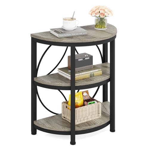 Tribesigns Half Round End Table for Living Room, 3-Tier Half Circle Side Table with Metal Frame, Industrial Half Moon Table, Half Coffee Accent Table Bedside Table for Bedroom, Grey - color: Grey