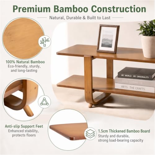 HollyHOME Bamboo TV Stand with Storage for TVs up to 65'', Modern Entertainment Center with 2 Open Shelf, Accent TV Media Console Table for Living Room, Bedroom, 55"(L), Walnut - color: Walnut