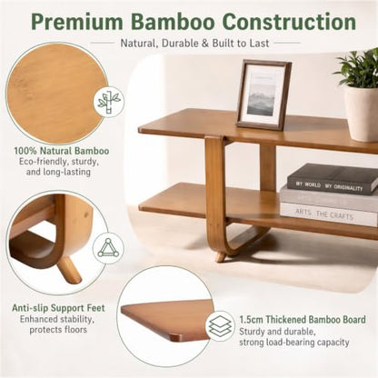 HollyHOME Bamboo TV Stand with Storage for TVs up to 65'', Modern Entertainment Center with 2 Open Shelf, Accent TV Media Console Table for Living Room, Bedroom, 55"(L), Walnut - color: Walnut