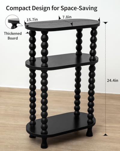 3-Tier Narrow Side Table, Slim End Table for Small Spaces | Skinny wooden side table with shelf storage. Ideal as living room accent or bedroom nightstand.Easy assembly, space-saving - color: Black