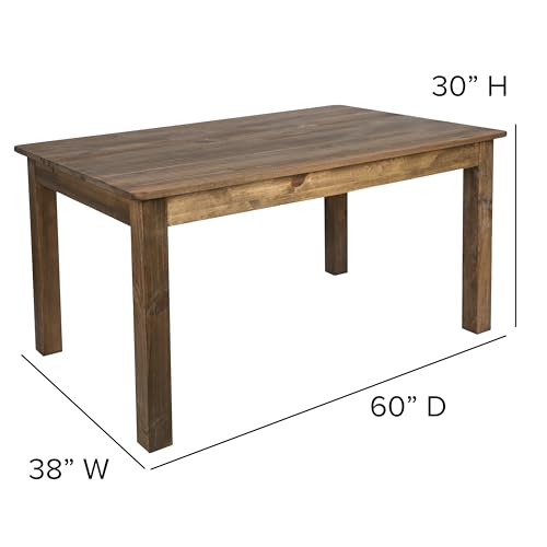 Merrick Lane Jessamine 60" x 38" Rectangular Rustic Solid Pine Farm Dining Table, Antique Farmhouse Wooden Dining Table for Kitchens and Parties, Antique Rustic - color: Antique Rustic, size: 60" x 38"