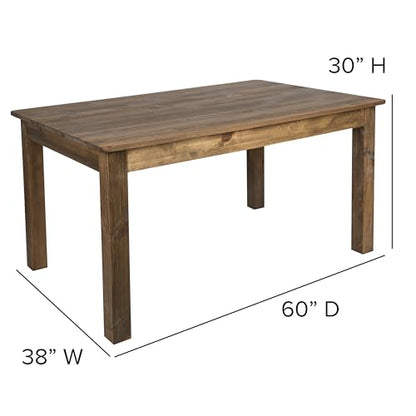 Merrick Lane Jessamine 60" x 38" Rectangular Rustic Solid Pine Farm Dining Table, Antique Farmhouse Wooden Dining Table for Kitchens and Parties, Antique Rustic - color: Antique Rustic, size: 60" x 38"