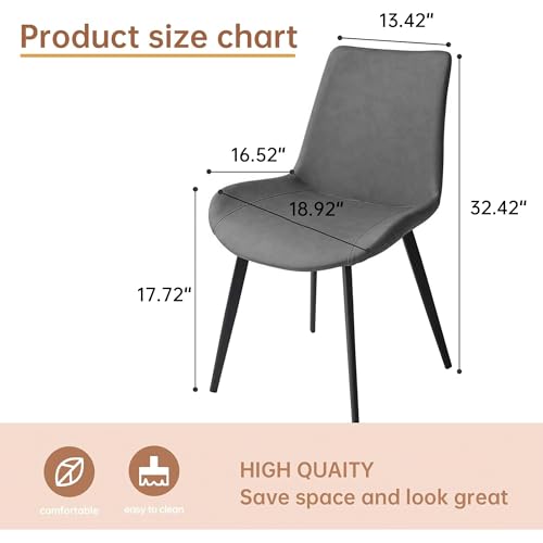 HIPIHOM Dining Chairs Set of 4, Modern Dining & Kitchen Room Chairs, Upholstered Faux Leather Cushion Seat and Sturdy Metal Legs (4 Grey Chairs) - color: 4 Grey Chairs